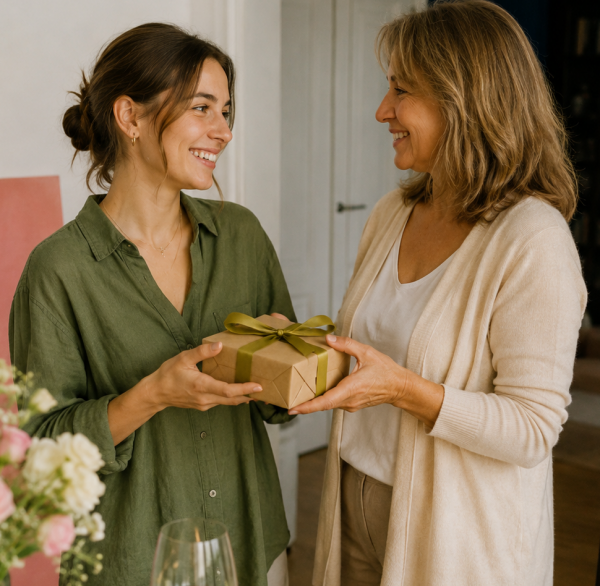 Mujer recibiendo un un regalo de cumpleaños de Golden Pack